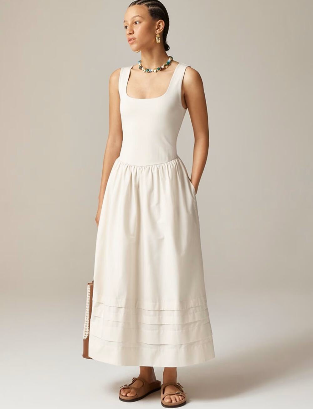 J.Crew Drop Waist Mixy Dress WMNS 2XS Natural Square Neck Knit Sleeveless A-Line
